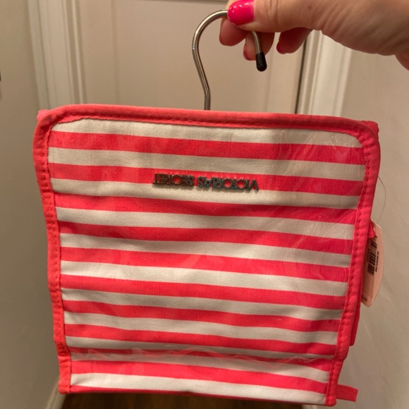 NEW VINTAGE Y2K VICTORIA’S SECRET HOT PINK STRIPED ORGANIZER MAKEUP BAG TRAVEL - Picture 4 of 7